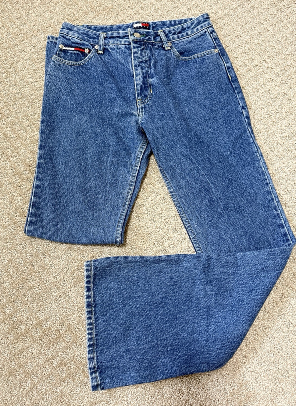 Tommy Jeans 1999 Flare Blue Jeans Mid Rise 30" Inseam Size 7 28" Waist Vintage